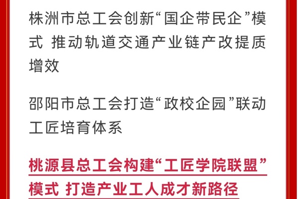 2025年第四季度湖南工会重点工作创新案例发布，桃源县总工会入选